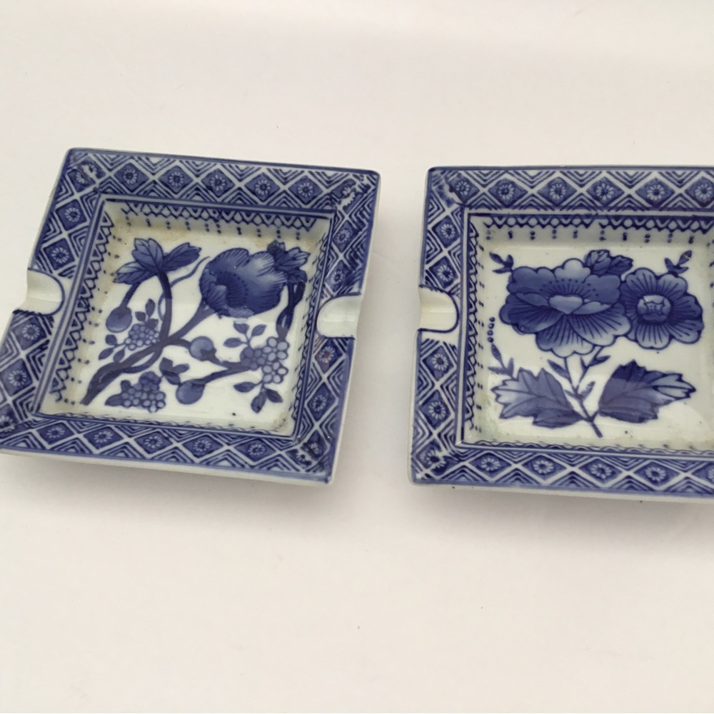 Ashtrays. Blue and white. Nantucket. 5” square. Vintage